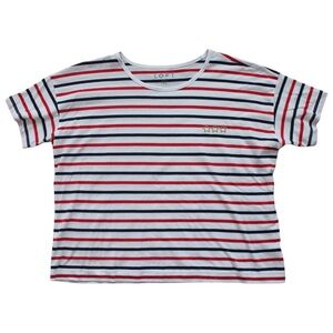 Loft Shirt Women's Size XS Basic Short Sleeve Red White Blue Striped Cotton